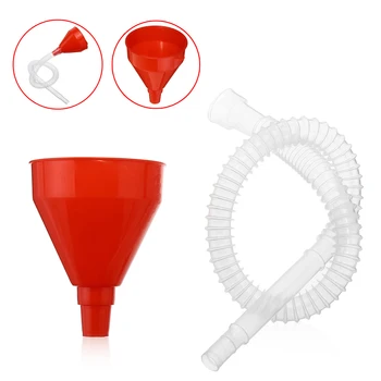 

Plastic Car Moto Filling Funnel Red Spout Pour Oil Fuel Gasoline Petrol Diesel For Car Motorcycle Truck Vehicle w/ Soft Pipe
