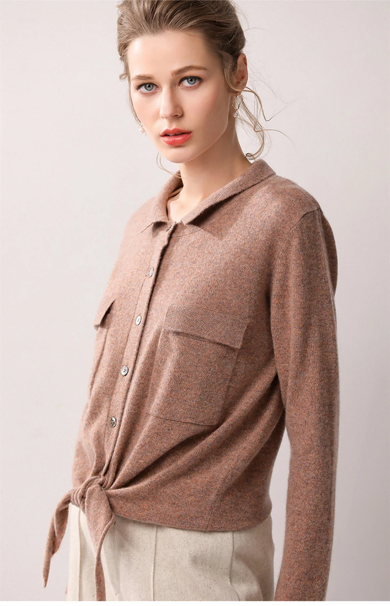 

Cardigan Women 100% wool composition round lapel knit button and knotted cardigan spring Autumn Basic Women coat