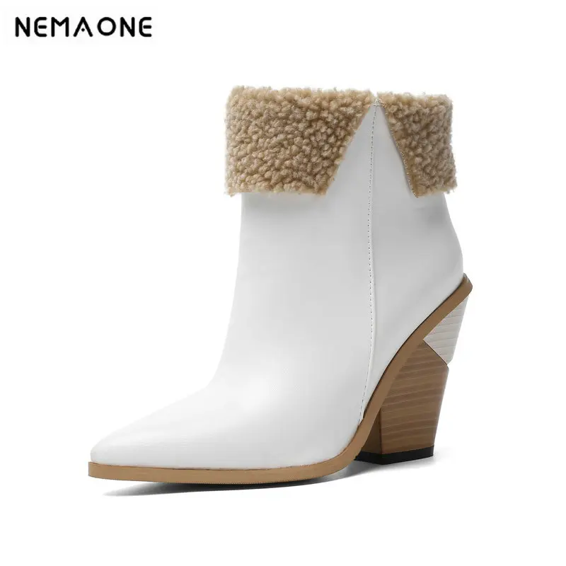 

NEMAONE Warm Winter Western Boots for Women Ankle Boots High Heeled Casual Shoes Woman Euro Style Platform Short Boots