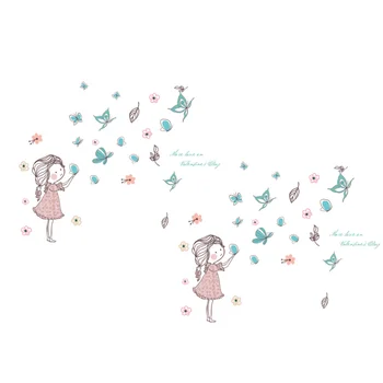 

2pcs Cartoon Flying Butterfly Girl Wall Sticker Home Wall Decals Kids Room Background Wall Decor
