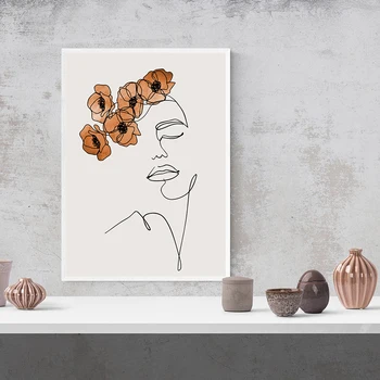 

Abstract Flower Woman Face Line Burnt Orange Wall Art Canvas Painting Nordic Posters Prints Wall Pictures For Living Room Decor