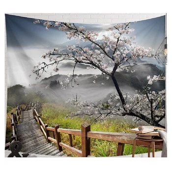 

CAMMITEVER Cherry Blossoms Beautiful Scene Tapestry Printing Beach Towels Yoga Mat Sun Block Round Bikini Cover-Up Blanket