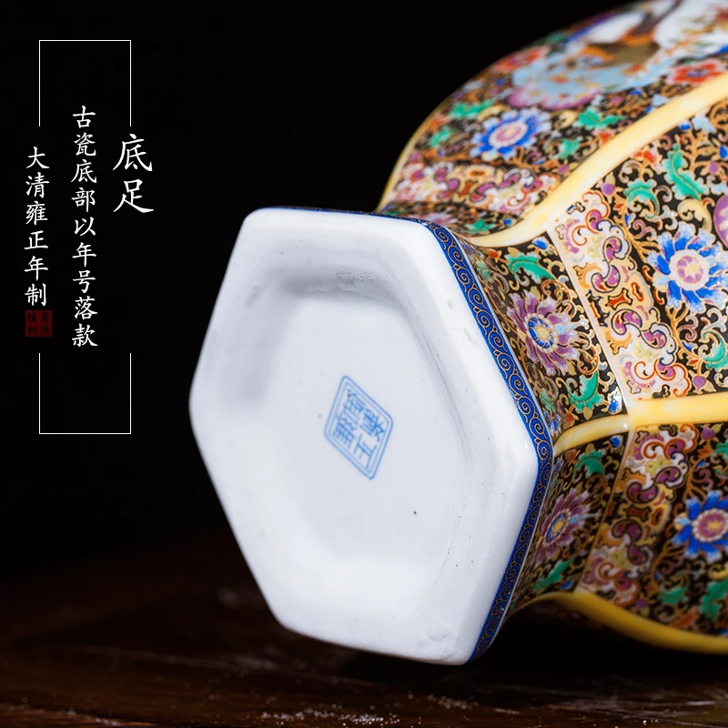 Фарфоровая эмаль jingdezhen шестигранная античная ваза китайский стиль для дома