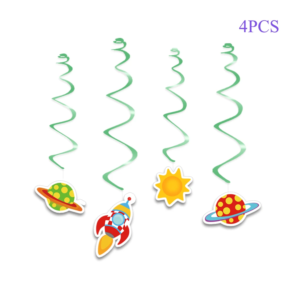 hanging A 4PCS Космос астронавт вечерние принадлежности приглашения подарочная коробка баннер соломенная Подарочная сумка торт Топпер бутылка для воды День рождения украшения - Цвет: hanging A 4PCS
