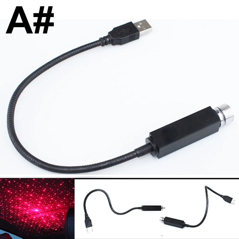 Автомобильная звезда мерцающие светодиоды USB украшение свет внутри потолочный проектор на крыше красный интерьер атмосферная лампа - Название цвета: A