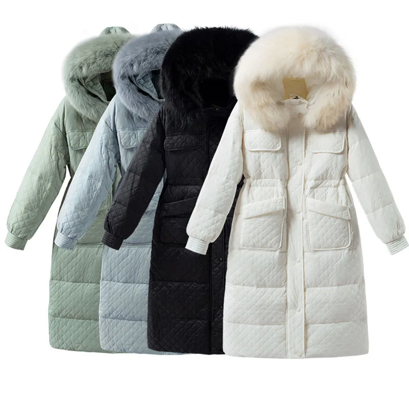 

Female Women Coat 2023 New Fashion Women Down Jacket Winter White Duck Down Hooded Big Fur Collar Loose Women Down Jacket NBH275