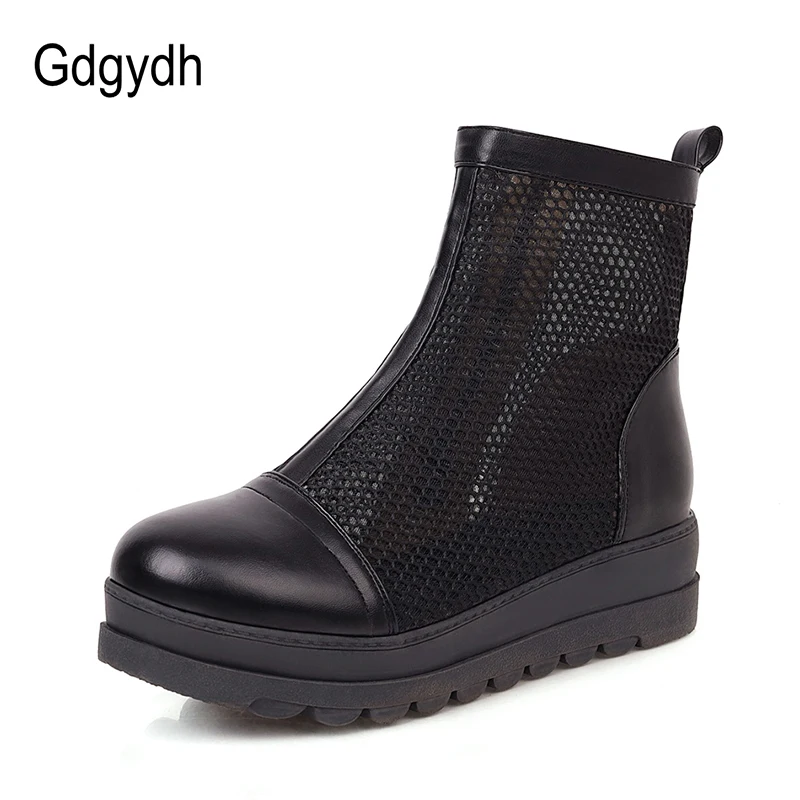 

Gdgydh 2020 New Summer Boots Women Flat Air Mesh Platform Bottom Ankle Boots Hollow Out Breathable Zipper Comfortable Large Size