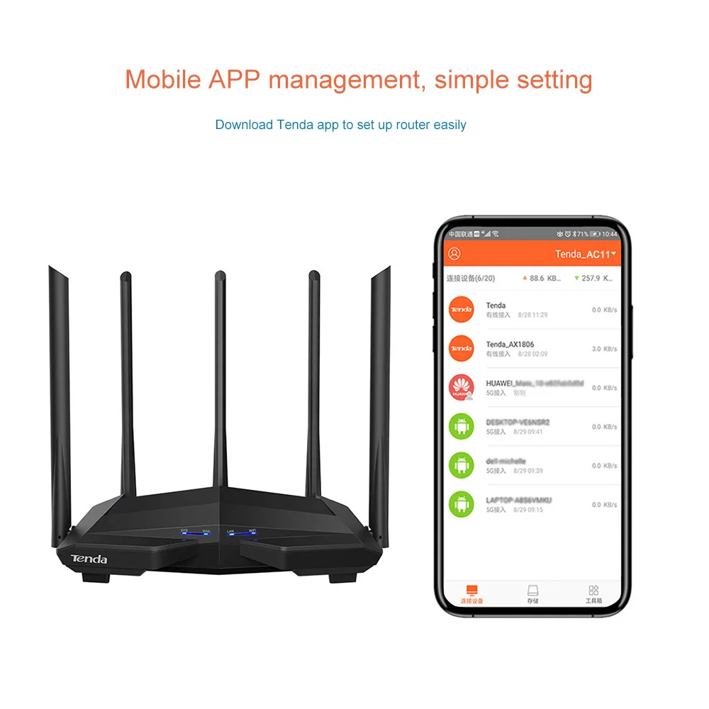 Tenda AC11 AC1200 Wifi Router Gigabit 2.4G 5GHz Dual-Band 1167Mbps Wireless Network Wi-Fi Repeater with 5 High Gain Antennas