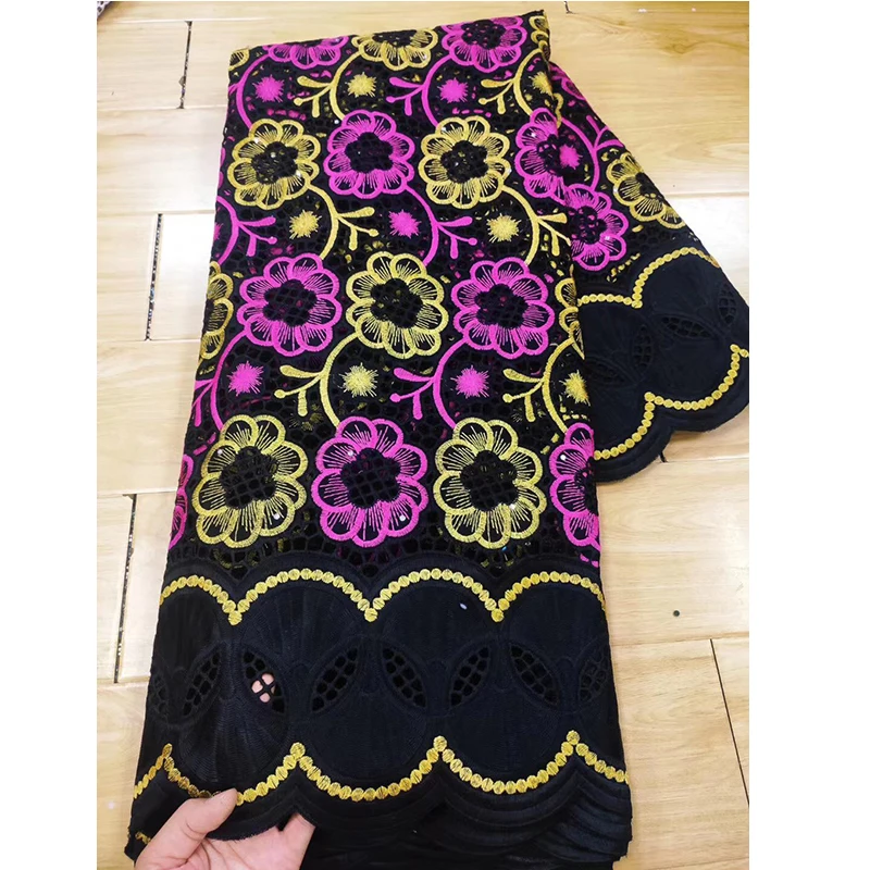 

5 yards 100% cotton embroidery material Beads flower Mesh Lace nice leaves and circular pattern in dubai Africa style For Making