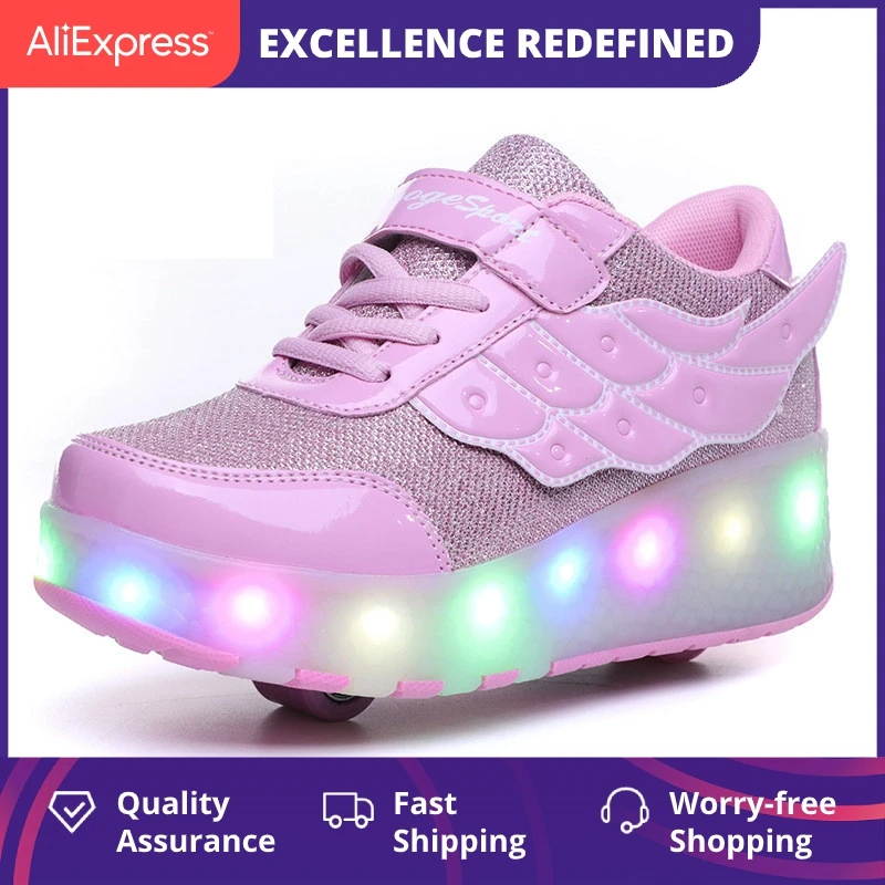 3 Colors Children Single / Double Wheels Glowing Sneakers USB Charging Led Luminous Shoes Boys Girls Roller shoes Good Gifts | Детская