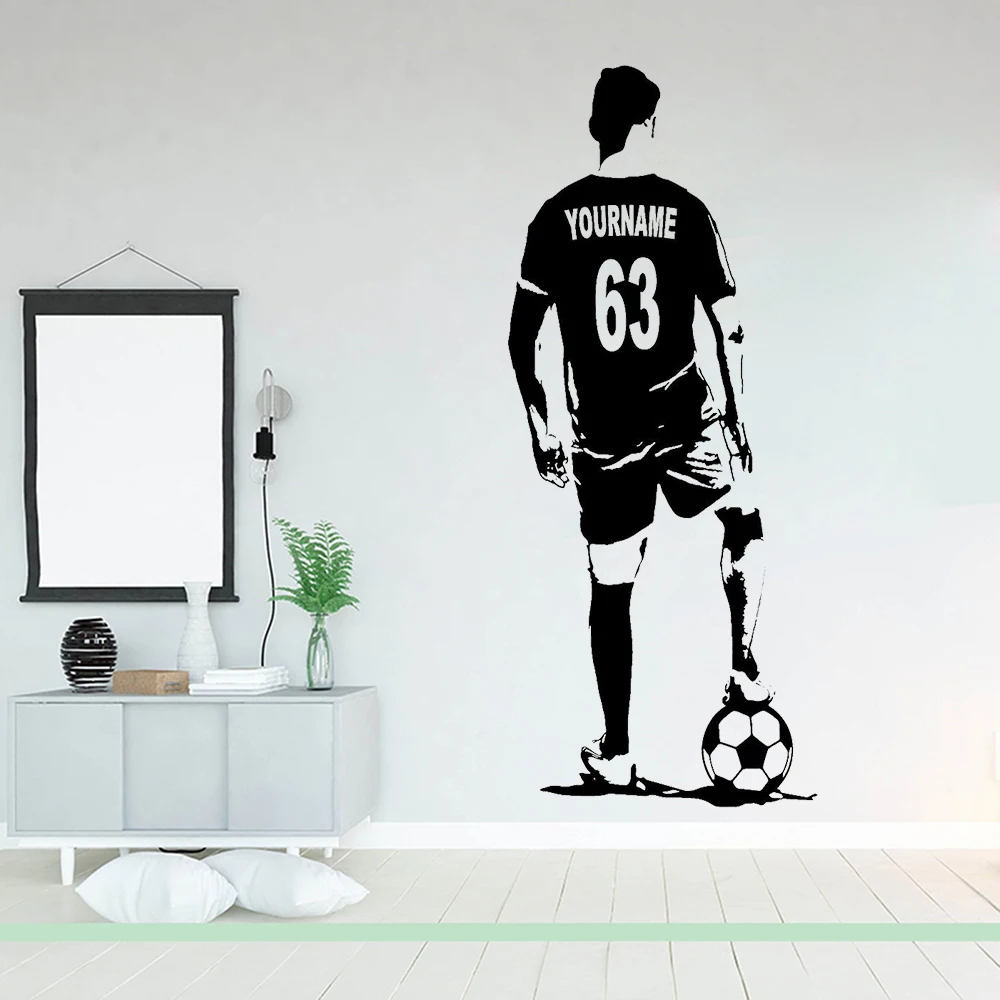 Black & White Football Shirt Wall Sticker With Your Name and Number Personalised Red
