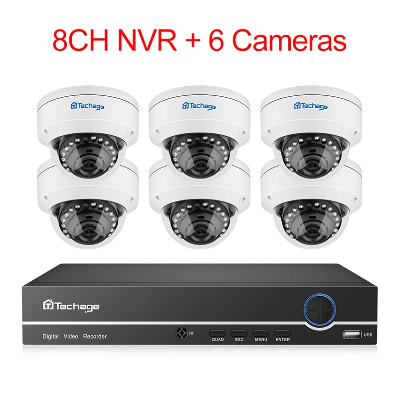 Techage 5MP H.265 POE NVR купольная камера Система 5MP аудио запись звука Антивандальный Крытый CCTV безопасности P2P комплект видеонаблюдения - Цвет: 8CH NVR 6 Cameras