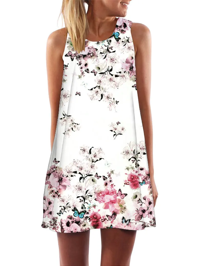 

Spring And Summer Occident Fashion 3D Printed Ladies' Floral-Print Strapped Dress Elegant Fresh Casual