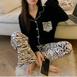 Fernan Zebra Print Women's Pajamas Autumn Sleepwear Female Set Woman 2 Pieces Pijama Long Sleeve Loungewear Black White Pyjamas