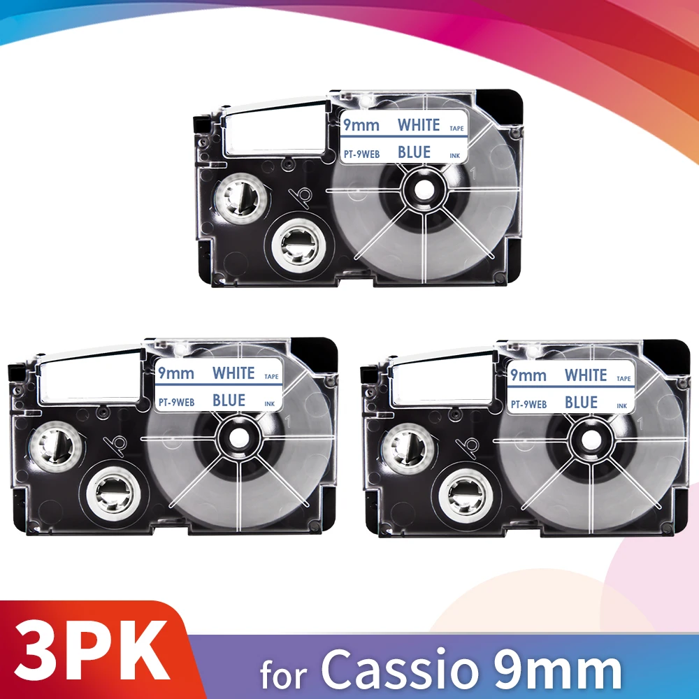 Topcolor 3PK синий на белой ленте этикеток Совместимость с Casio принтер XR-9WEB 9 мм лента