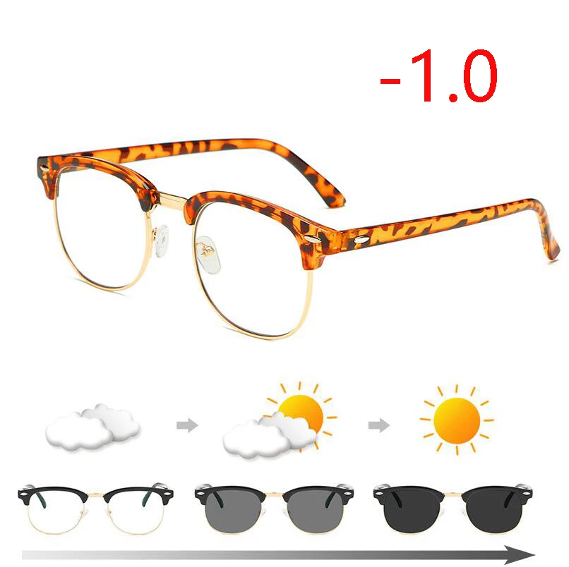 Myopia 100 Антибликовыми свойствами светильник фотохромные готовой близорукость очки светочувствительная Хамелеон анти-блики изменения Цвет линзы очки с диоптриями - Цвет оправы: Myopia 100