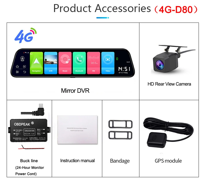 4G Android 12 &quotАвтомобильный видеорегистратор FHD 1080P зеркало с экраном камеры заднего