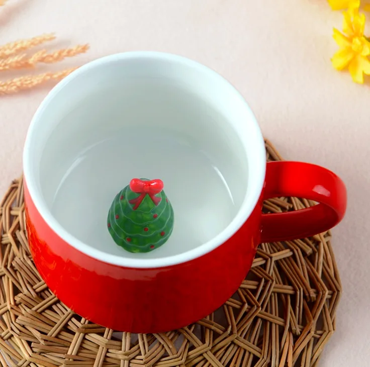 Рождественские Чашки 400 мл Красная 3D чашка для молока с животными Милая мультяшная Панда Кролик креативная керамическая чашка термостойкие кофейные кружки - Цвет: Christmas