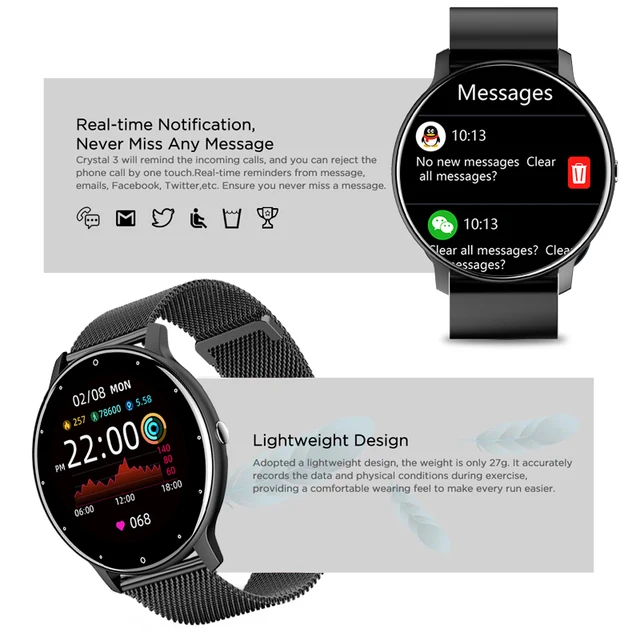 LIGE 2022 Smart watch Ladies Full touch Screen Sports Fitness watch IP67 waterproof Bluetooth For Android iOS Smart watch Female 2