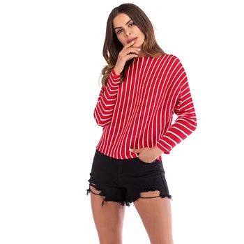 

2019 Autumn Women's Bat Sleeve Loose Pullover Striped Knitwear Sweaters