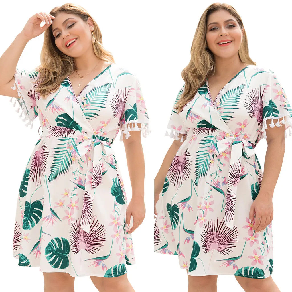 Платье Женское vestidos de verano vestido ropa mujer платья vestidos mujer robe повседневное XL-4XL с коротким рукавом и принтом Z4