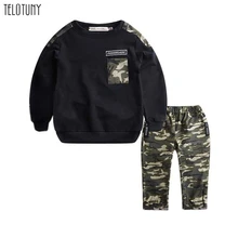 TELOTUNY детская зимняя одежда для мальчиков детская одежда для подростков Костюм для маленьких мальчиков спортивный костюм с надписью камуфляжные топы и штаны комплекты из 2 предметов 1104