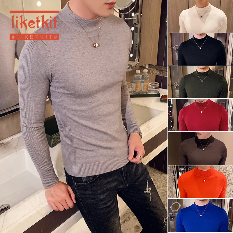 Liketkit мужские свитера 2019 мужская повседневная водолазка однотонный хлопок тонкая