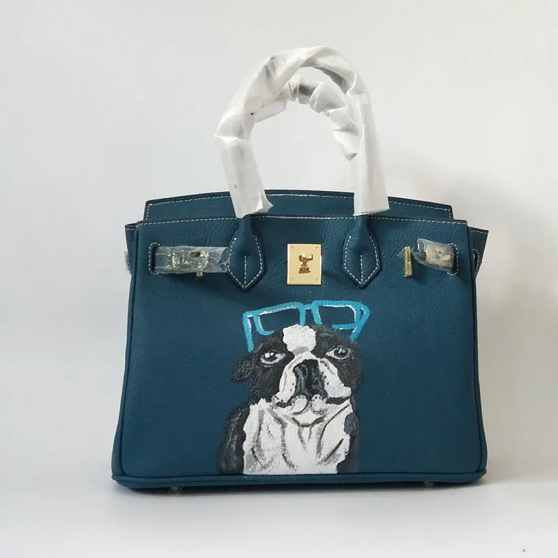 

Lady handbags Designer Cartoon Printed Dog Women Graffiti bag Real Leather shoulders bag Gold Hardware Platinum Bag