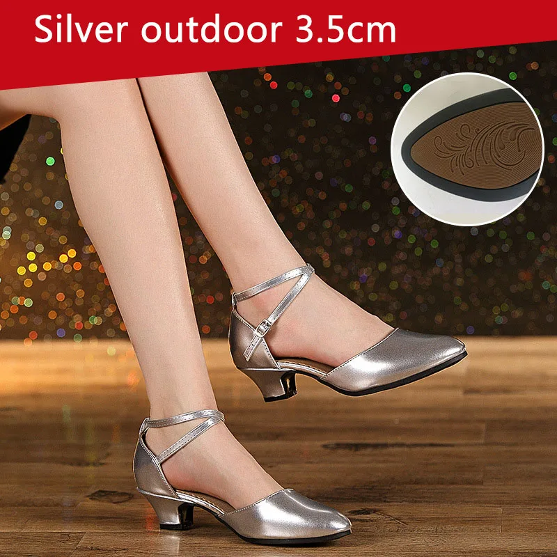 silvery out 3.5cm Женская обувь для латинских танцев; zapato BAILE latino mujer; профессиональная обувь для латинских танцев; Современная танцевальная обувь; женская танцевальная обувь с мягкой подошвой - Цвет: silvery out 3.5cm