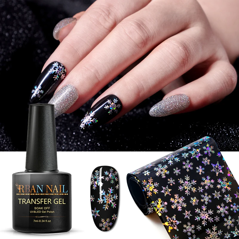 Rban Nail Nail Foils Glue Set Starry Holographic Adhesive Nail Transfer Foils Manicure Nail Art