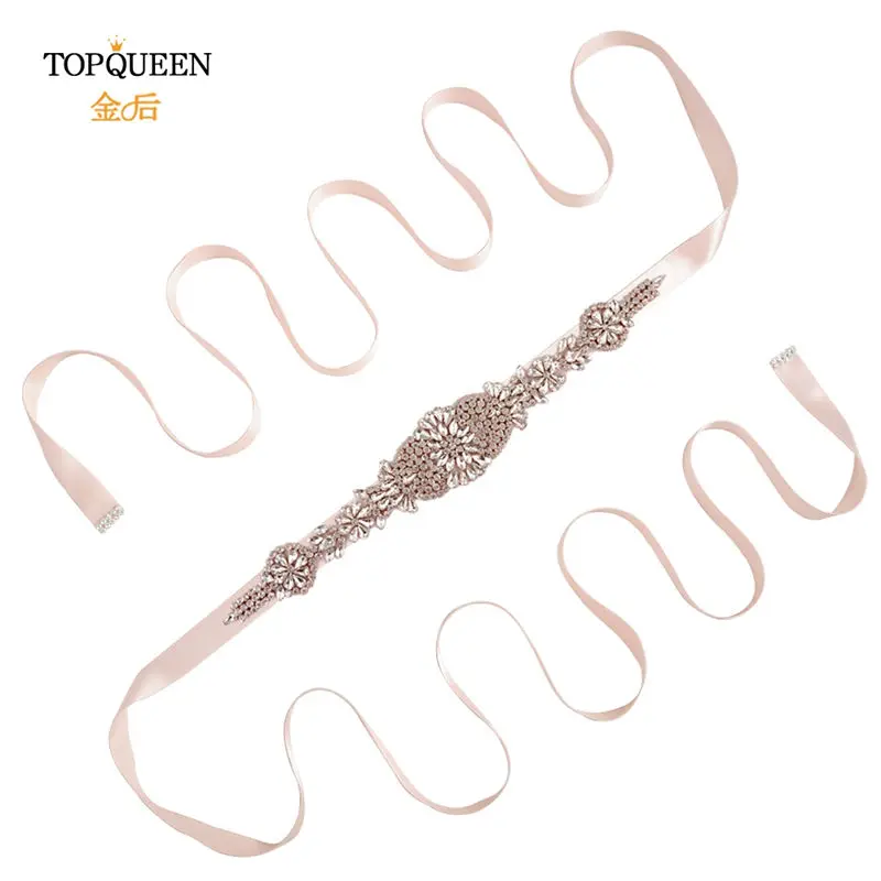 baby pink TOPQUEEN S123-RG rose gold rhinestone bridal belt newest rose gold bridal belt fashion beads bridal belt crystal bridal belt - Цвет: baby pink