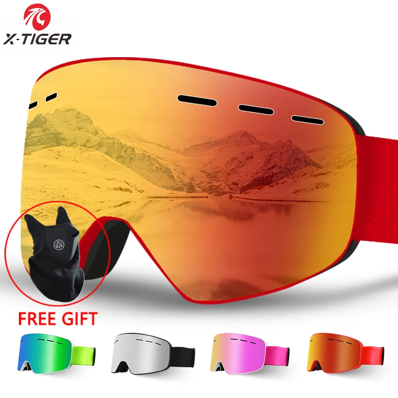 

X-TIGER Brand Snow Snowboard Goggles Men Women Ski Goggles Double Layers 100% UV400 Anti-fog Big Ski Mask Glasses Skiing Glasses