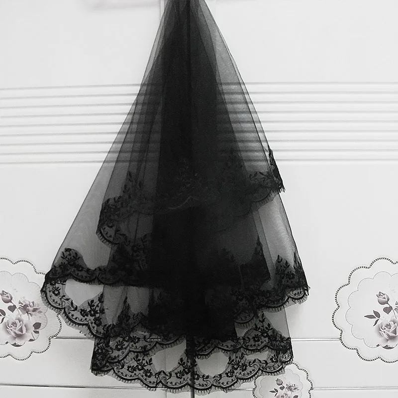 

Veil For The Bride One-Layer Black Short Veil Lace Edge Two-Layer Wedding Veils With Comb Accessoires Mariage véu noiva