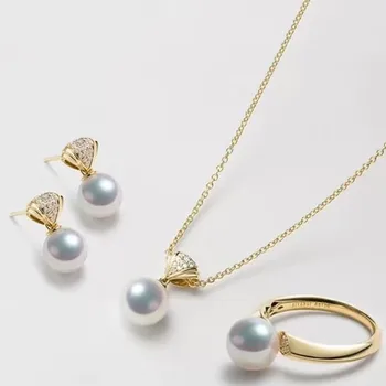 

VOJEFEN 18K Yellow Gold Jewelry Sets Necklaces Sets And Stud Earrings Rings Sets Embellished With Pearls For Women 2020 NEW