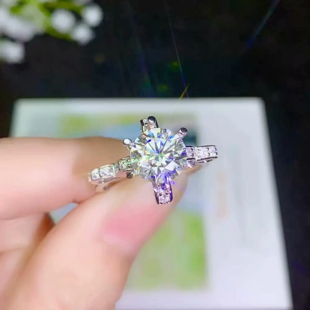 Moissanite Индивидуальность дизайн новое кольцо, серебро 925 пробы, красивый цвет, сверкающий, 1 карат 2 карат алмаз D VVS1