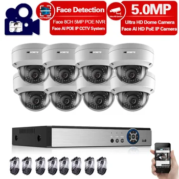 

HKIDISTE Face Detection 8CH 5MP NVR CCTV Security Kit System Outdoor Waterproof Dome POE IP Camera Video Surveillance Set 2TB