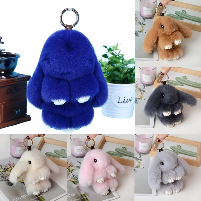 Pure Fluffy Real Rabbit Fur Pompon Bunny Keychain Trinket Women Toy Pompom Rabbit Key Ring On Bag Car Key Chain Jewelry Gift 1