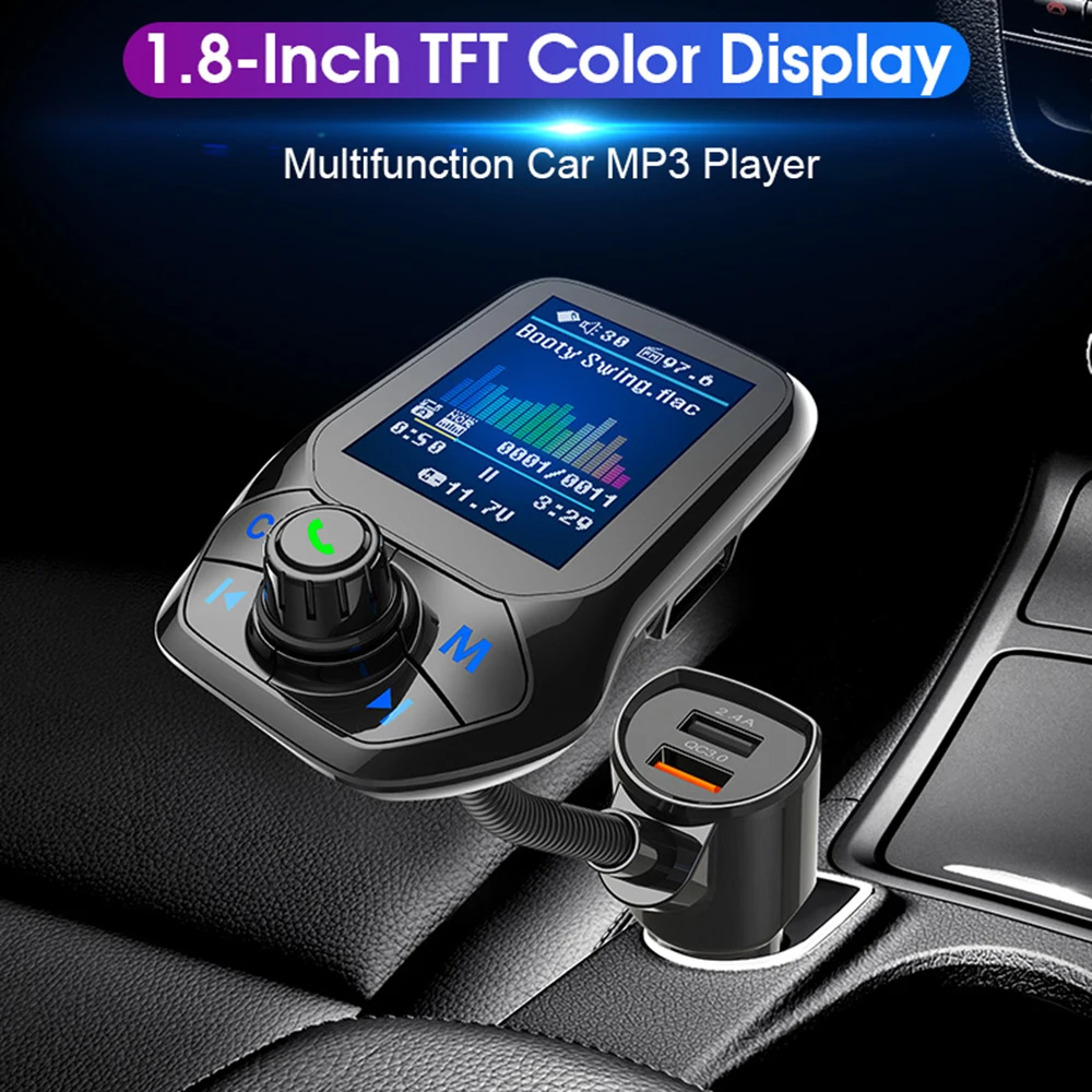 1,8 дюймов TFT QC 3,0 цветной дисплей Быстрая зарядка автомобильный комплект Bluetooth Handsfree fm-передатчик MP3 музыкальный плеер 3 USB порта