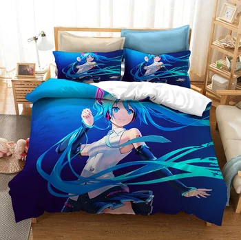 

Comic Hatsune Miku Bedding Set Bedroom Decor Hypoallergenic Quilt Cover 1PC Duvet Cover with Pillowcase Dropship