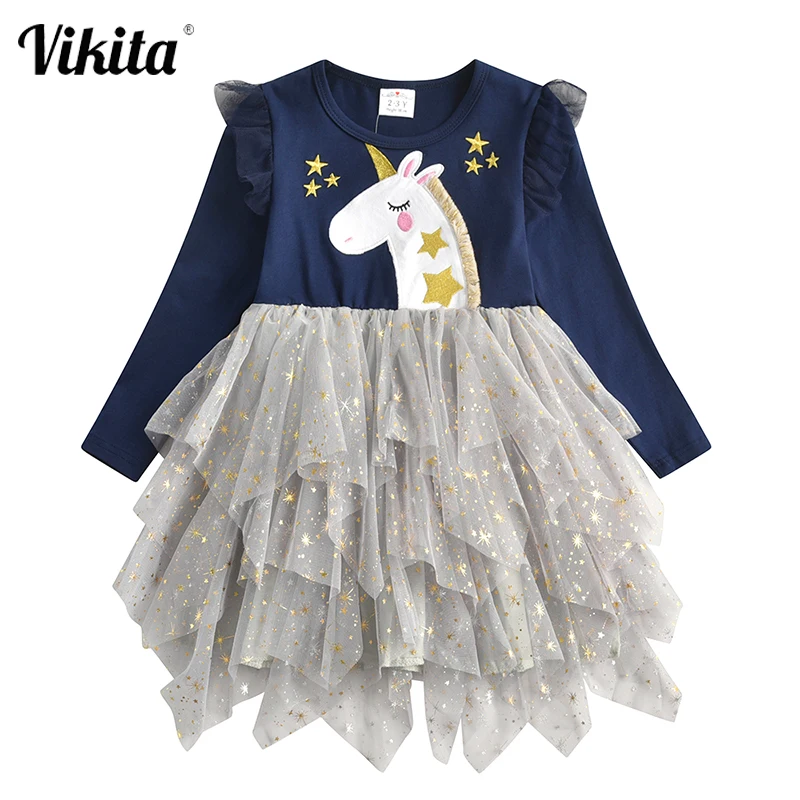 

VIKITA Kids Tutu Dress for Girl Children Licorne Cartoon Dress Girls Birthday Party Princess Dresses Children Autumn Clothes