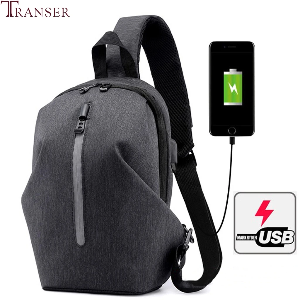 Transer USB зарядка груди сумки мужской Для мужчин грудь поясная сумка с защитой от