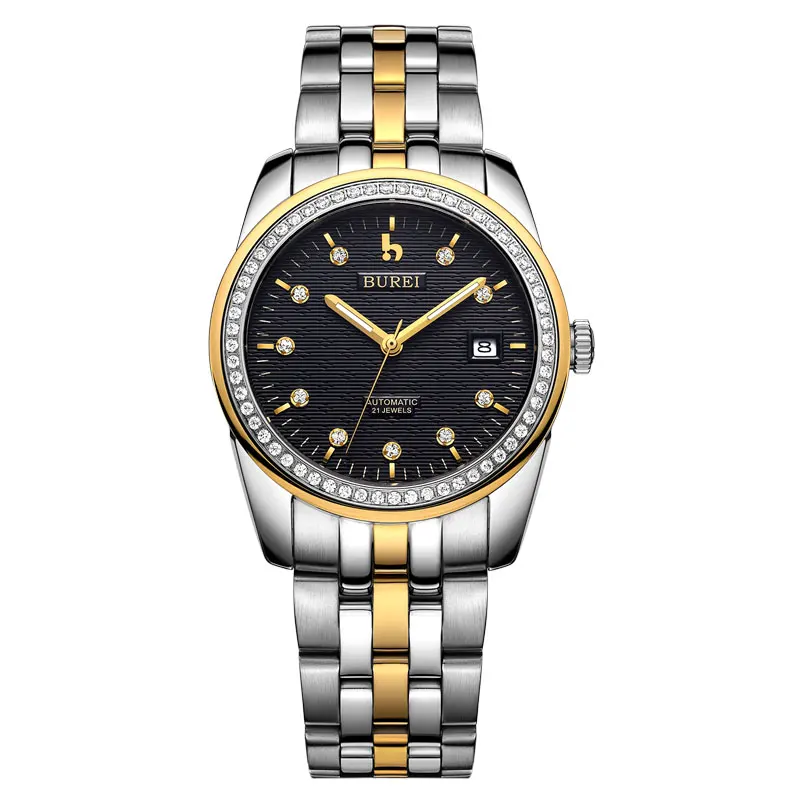 BUREI 5010 Switzerland часы для мужчин люксовый бренд oyster perpetual datejust diamond автоматический самоветер белый нержавеющая сталь - Цвет: Серый