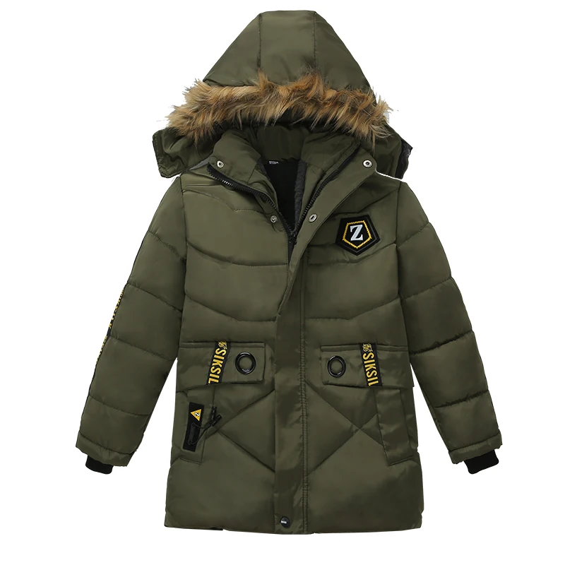 Children Jacket Autumn Winter Jackets For Boys Coat Kids Warm Hooded Cotton Outerwear Coats For Boys Cotton-padded clothes - Цвет: Green