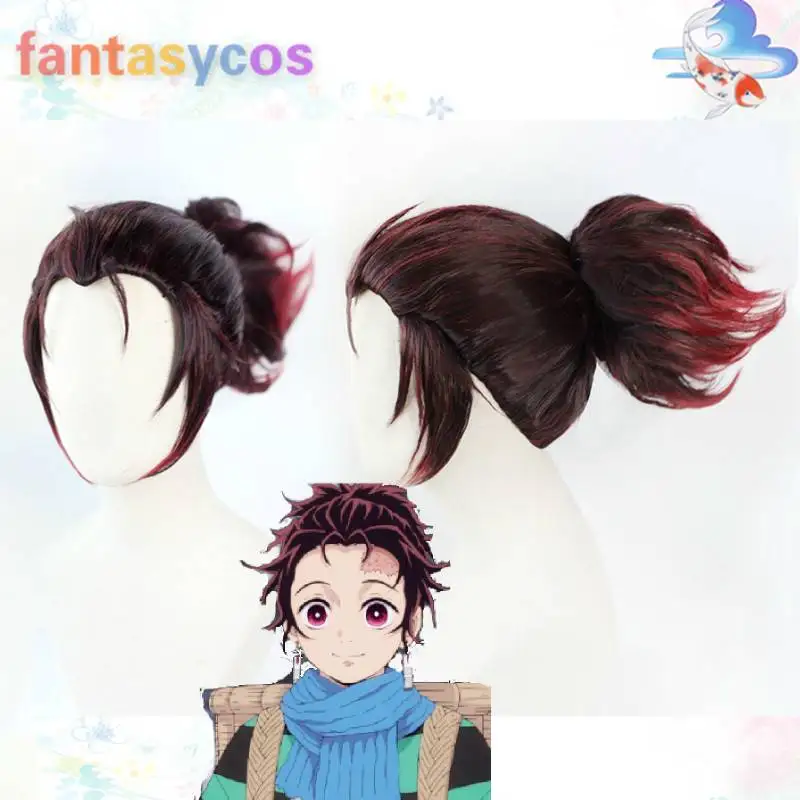 Tanjirou Kamado аниме Demon Slayer Kimetsu No Yaiba, парики для косплея, парик для волос+ Бесплатный парик, шапка