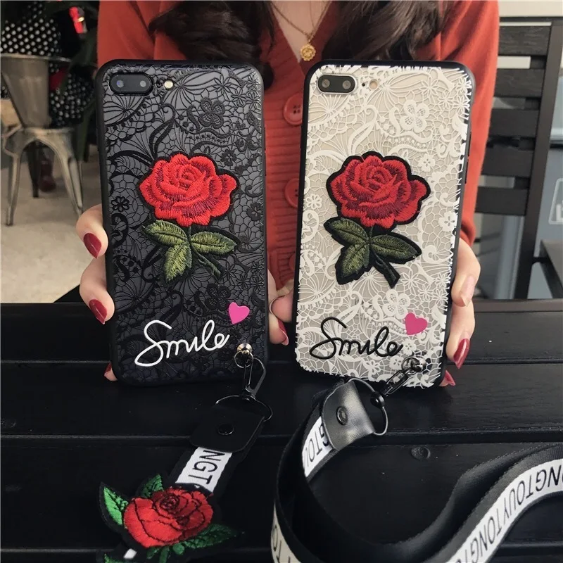 

Embroidered lace rose phone case for iPhoneX XS XR XSMax 8 7 6 6S PluS all-inclusive soft shell drop protection cover