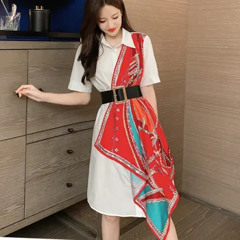 

2020 Summer Women Patchwork Dresses Short Sleeve Women Print Shirt Dresses Lady Patchwork Print Dress