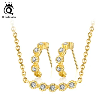

ORSA JEWELS Trendy Necklace Earrings 925 Silver Jewelry Set with 3 Layer Gold Plated for Female Jewelry Anniversary Gift OSS59