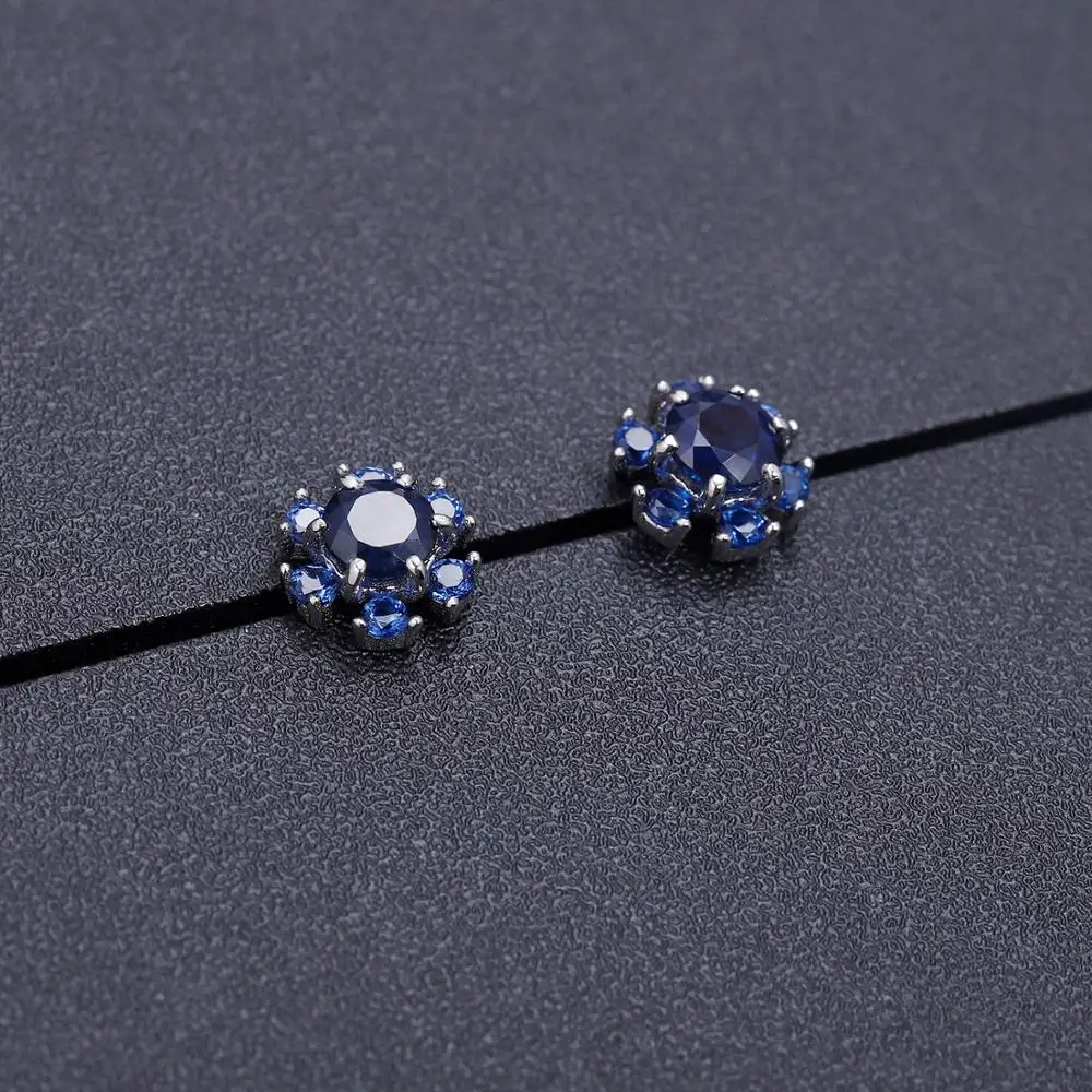 GEM'S балетные 925 пробы, серебряные серьги-гвоздики в виде цветка для женщин, хорошее ювелирное изделие, 1.41Ct, натуральные Диффузионные серьги из сапфирового драгоценного камня
