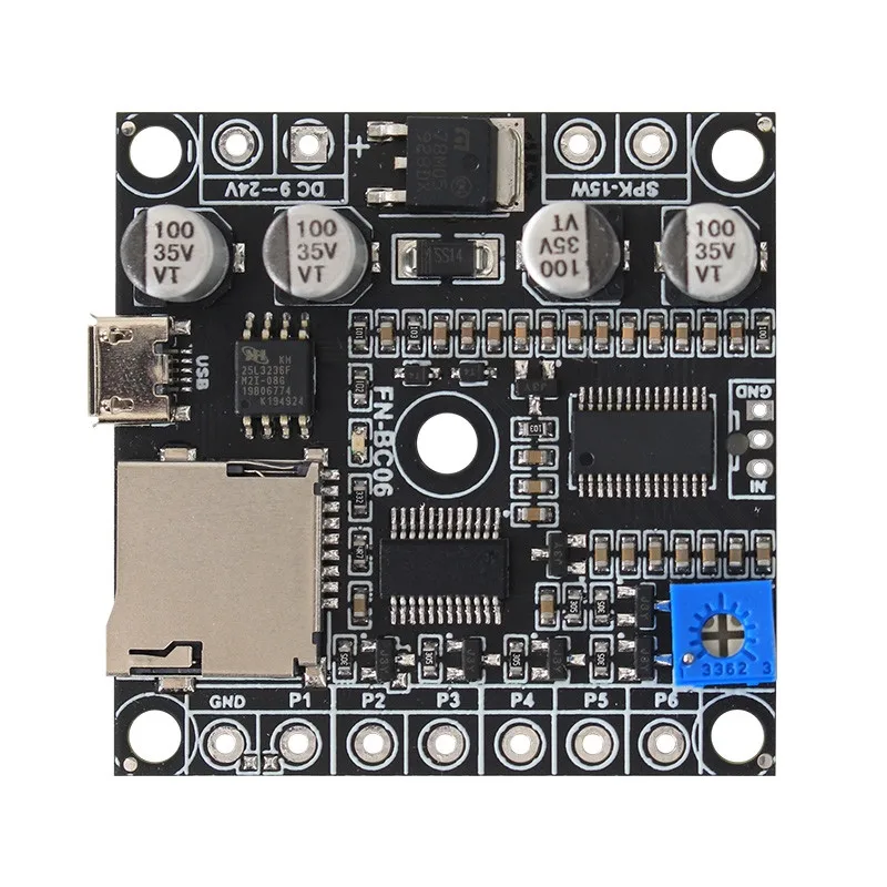 6 Trigger MP3 Sound Board MP3 Playback Board for Siren Horn Recordable Audio Module with 15W Amplifier for Alarm System
