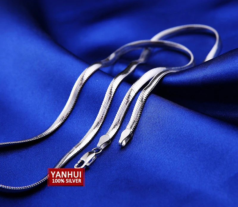 YANHUI оптом настоящие 925 чистого серебра 4 мм цепочка змейкой плоского плетения Цепочки и ожерелья Модные украшения для Для мужчин и Для женщин Длина 45/50 см XL003